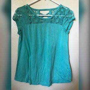 Blue shirt with see through patterns. (Worn once)